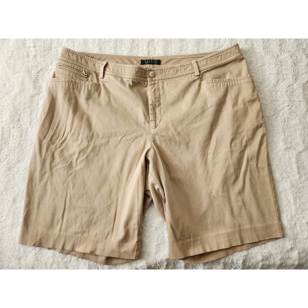 Lauren Ralph Lauren Women's 18W Tan Khaki Chino Shorts Bermuda Stretch Pockets